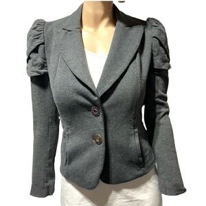 Anthropologie Leifsdottir Women's Gray Cotton Blazer with Puff Sleeves XS